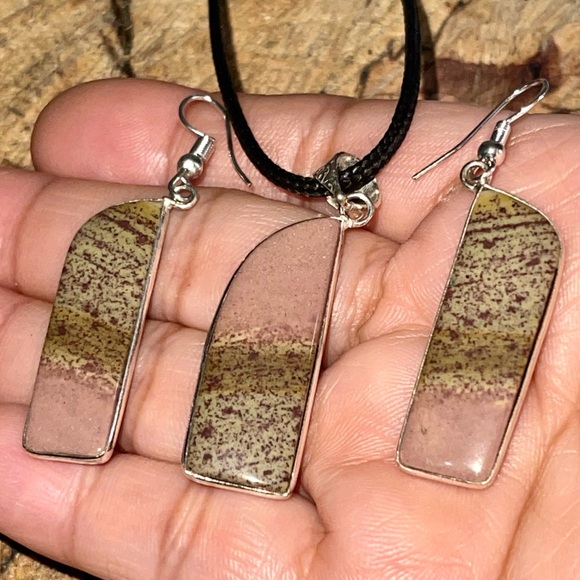 Dendritic Jasper Pendant & Earrings Set - Picture 1 of 8